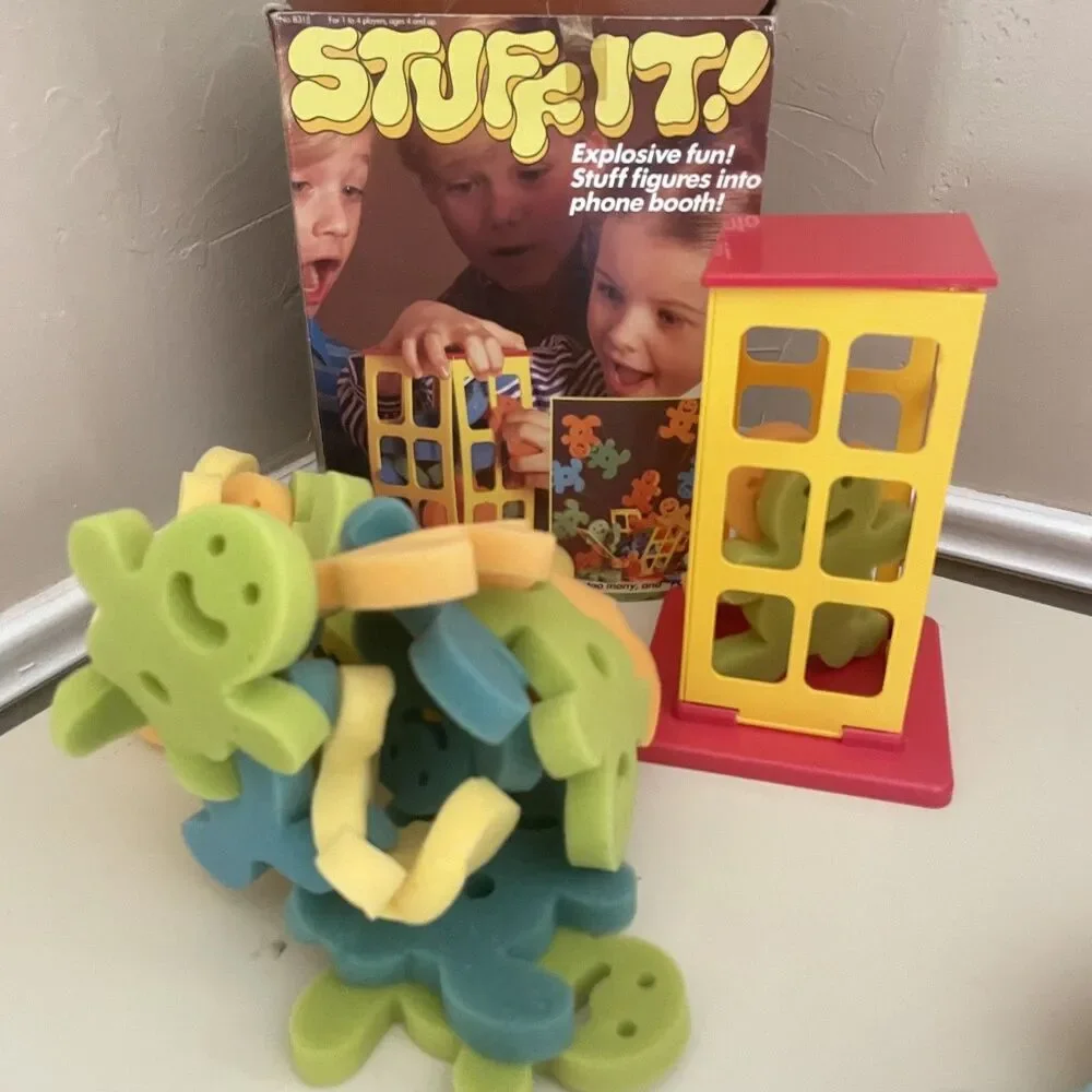 Vintage 1982 STUFF IT - game. Toddler soft plush & phone booth game